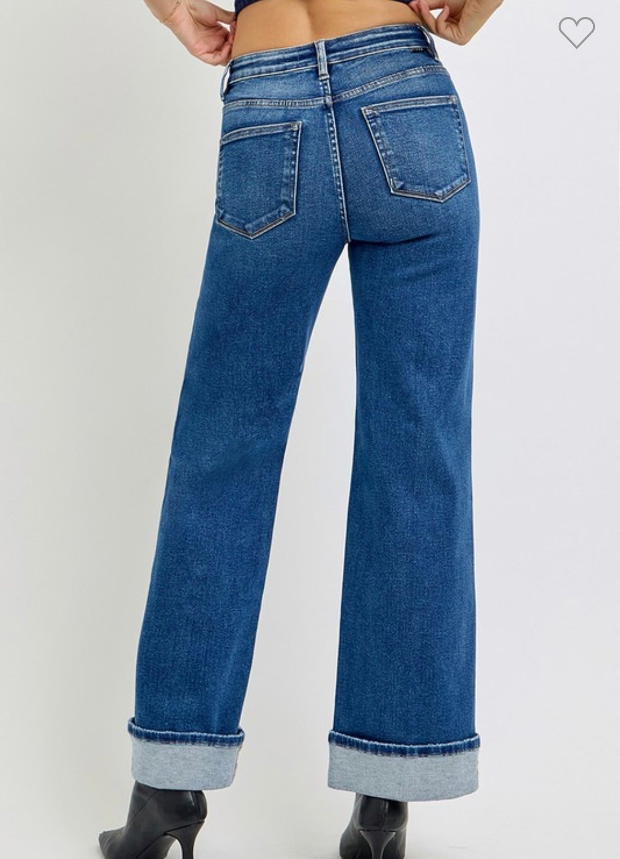 Risen High Rise Wide Leg Cuffed Jeans