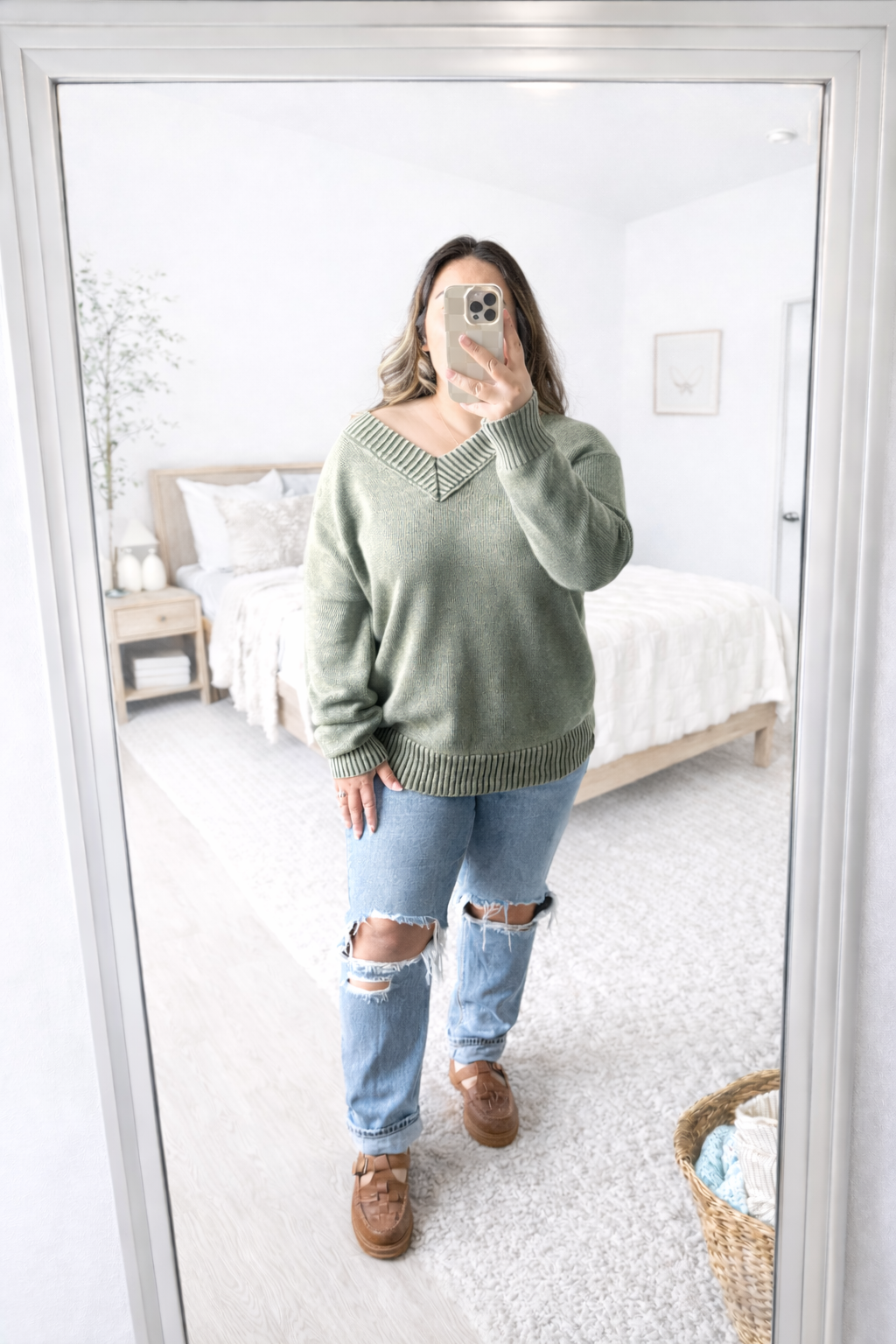 Four Leaf Clover Mineral Wash Cozy-Girl Sweater