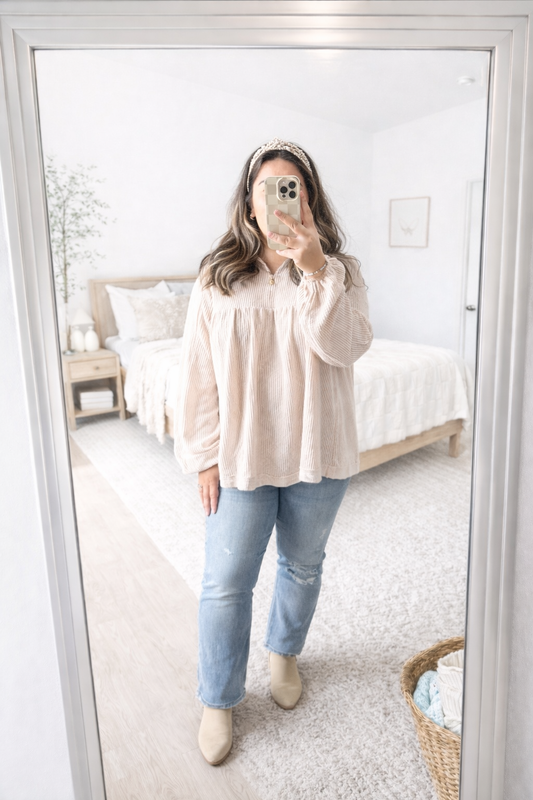 Parchment Corded Turn Down V Neck