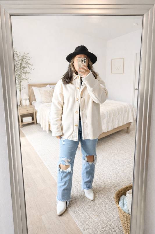 Parchment Suede Sherpa Jacket — Oak + Ollie Western Cozy Layer