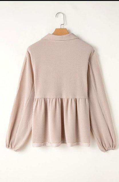 Parchment Corded Turn Down V Neck