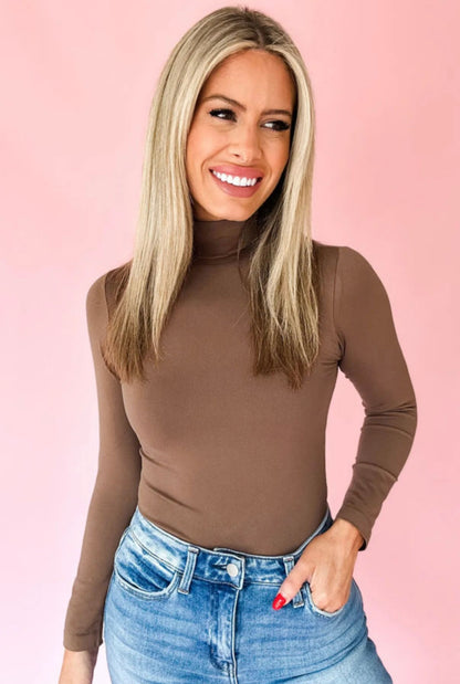 Mocha Mock Neck Long Sleeve
