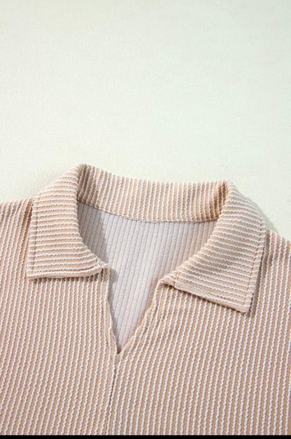 Parchment Corded Turn Down V Neck